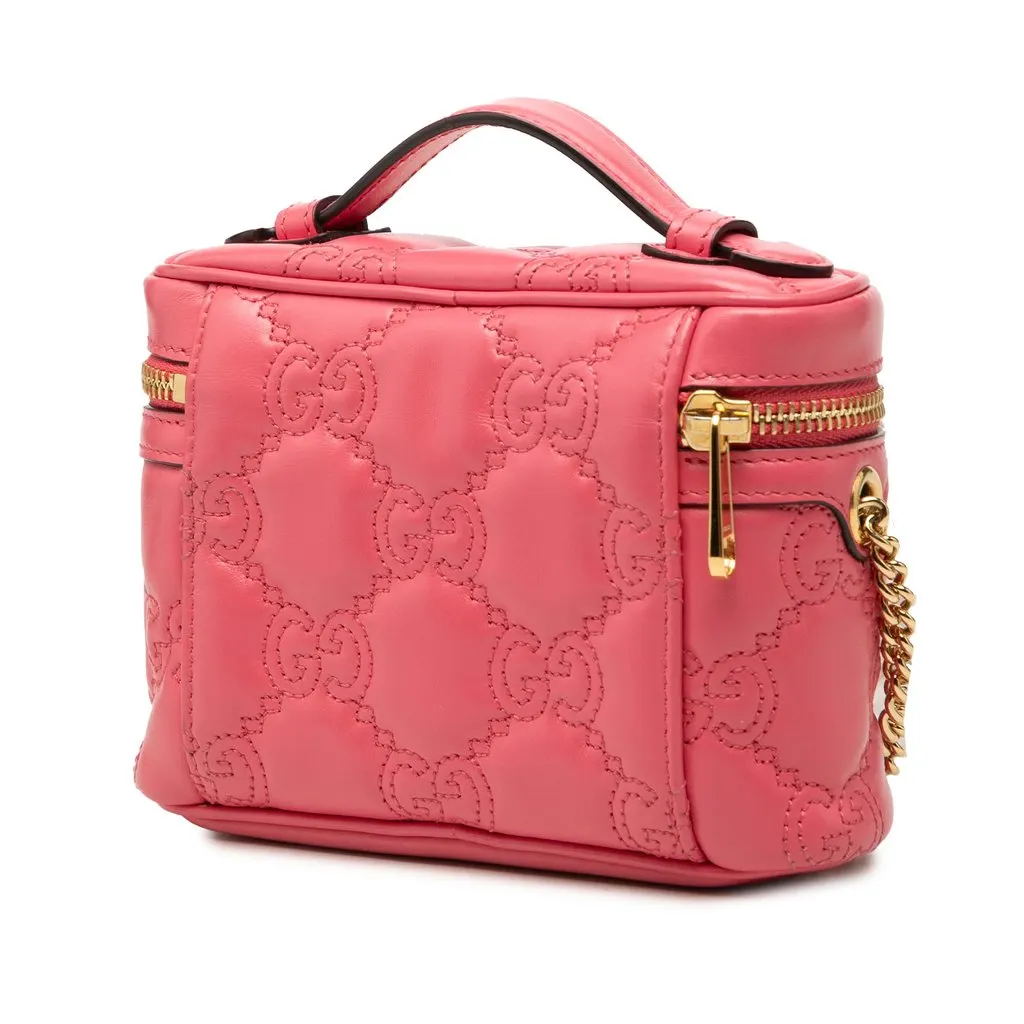 Gucci Mini GG Marmont Matelasse Calfskin Top Handle Vanity Chain Bag Pink Leather Very good - Back View