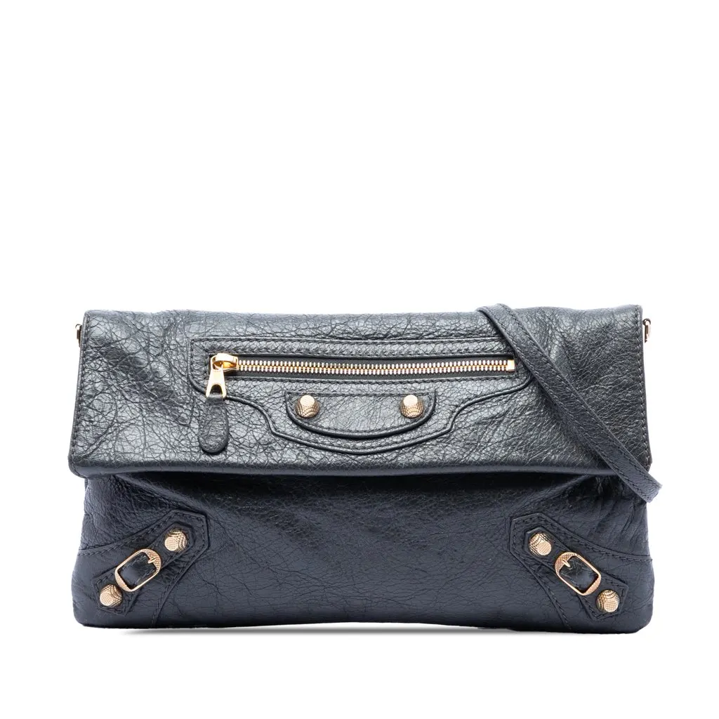 Balenciaga Lambskin Motocross Giant 12 Envelope Clutch With Strap Green Leather Very good - Front View