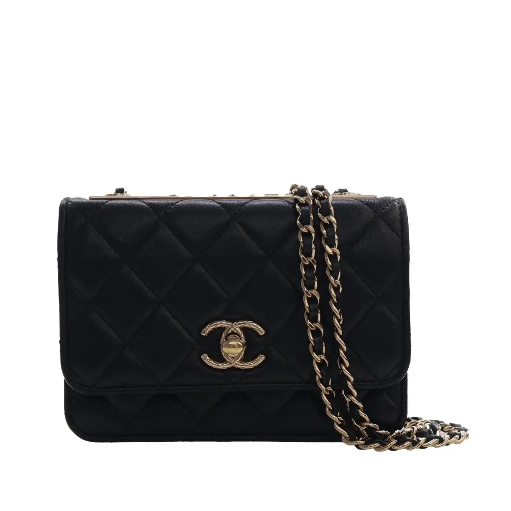 Chanel Mini Quilted Lambskin Trendy CC Wallet On Chain Black Leather Very good - Front View