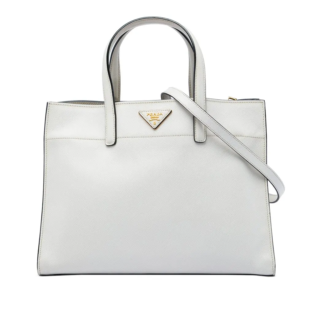 Prada Saffiano Soft Triple Pocket Tote White Leather Very good - Front View