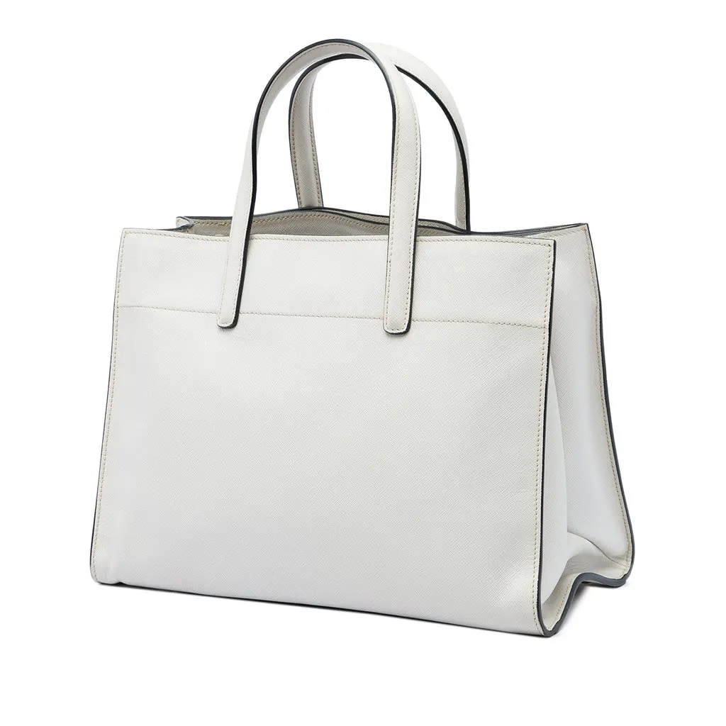 Prada Saffiano Soft Triple Pocket Tote White Leather Very good - Back View