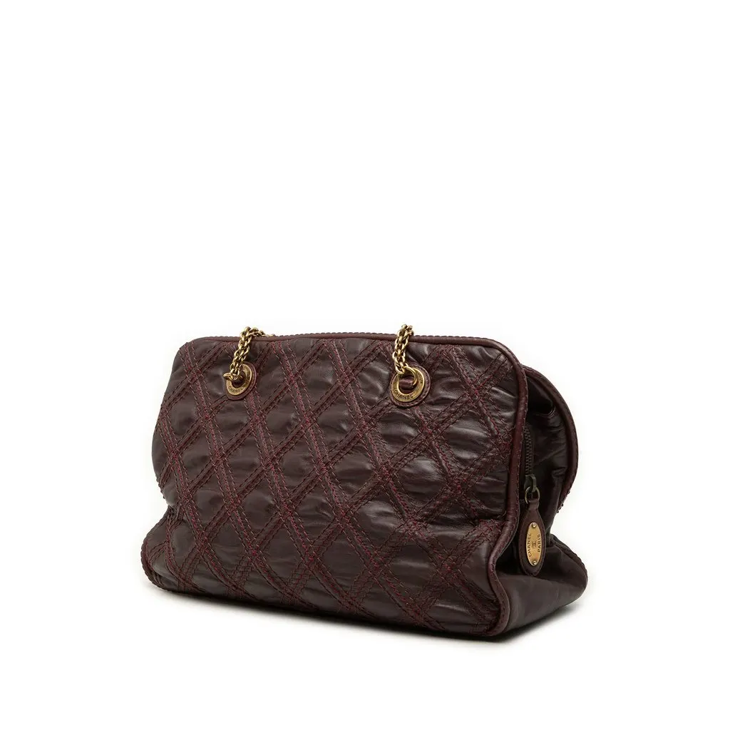 Chanel Quilted Calfskin Triptych Shoulder Bag Red Leather Good - Back View