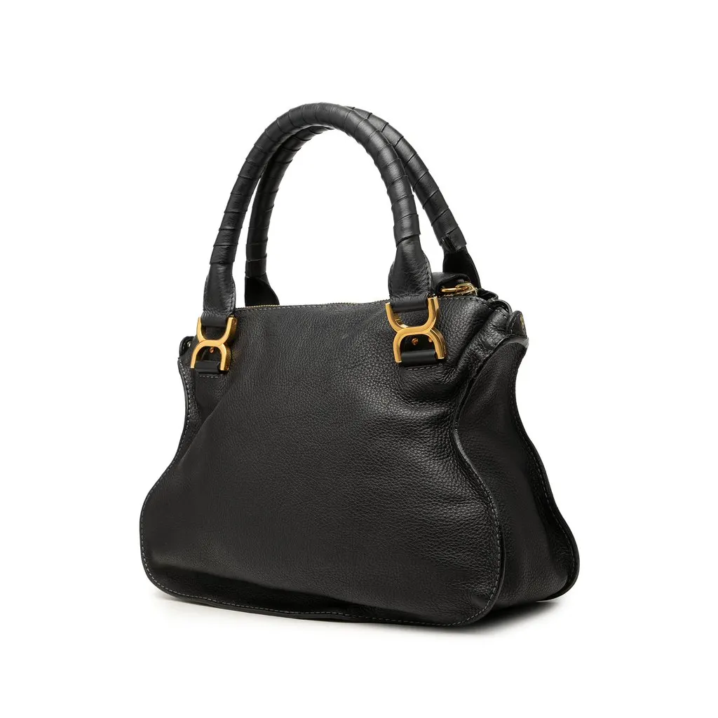 Chloé Medium Grained Leather Marcie Satchel Black Leather Good - Back View