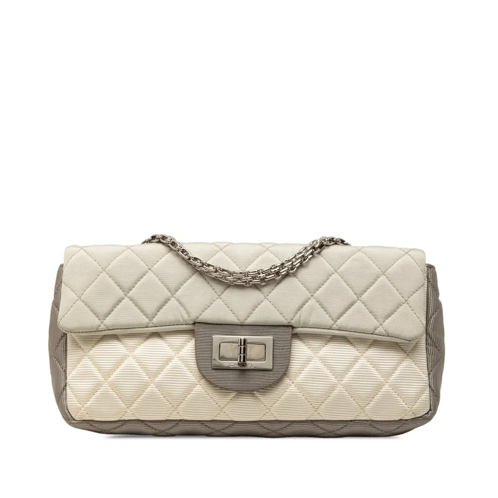 Chanel Small Tricolor Quilted Jersey Reissue 2.55 East West Flap White Cotton Good - Front View