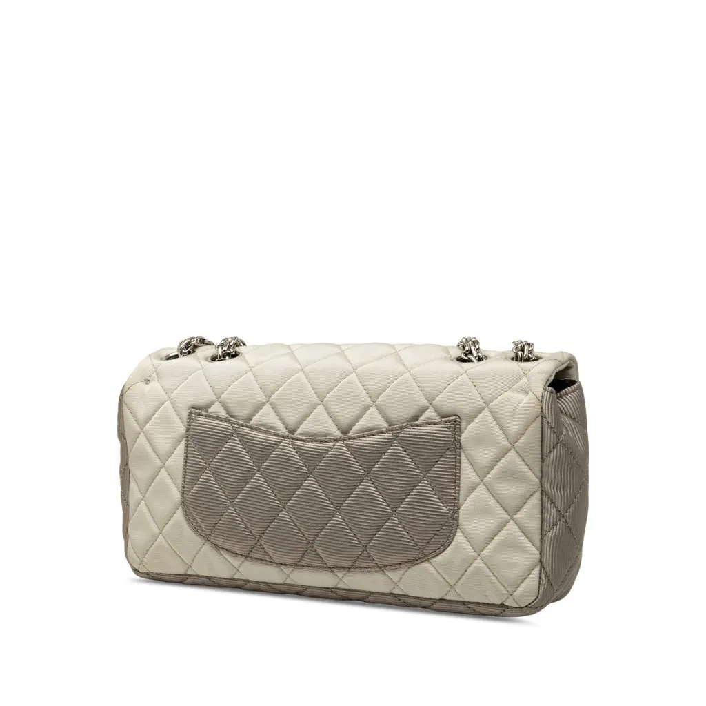Chanel Small Tricolor Quilted Jersey Reissue 2.55 East West Flap White Cotton Good - Back View