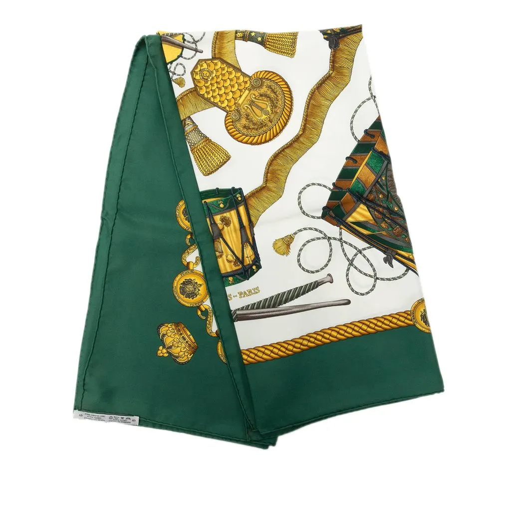 Hermès Les Tambours Silk Scarf 90 White Silk Very good - Front View