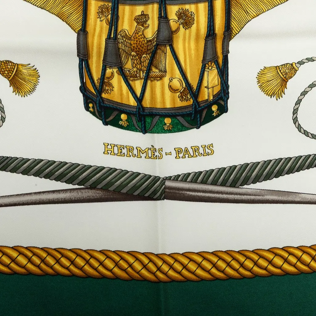 Hermès Les Tambours Silk Scarf 90 White Silk Very good - Box View