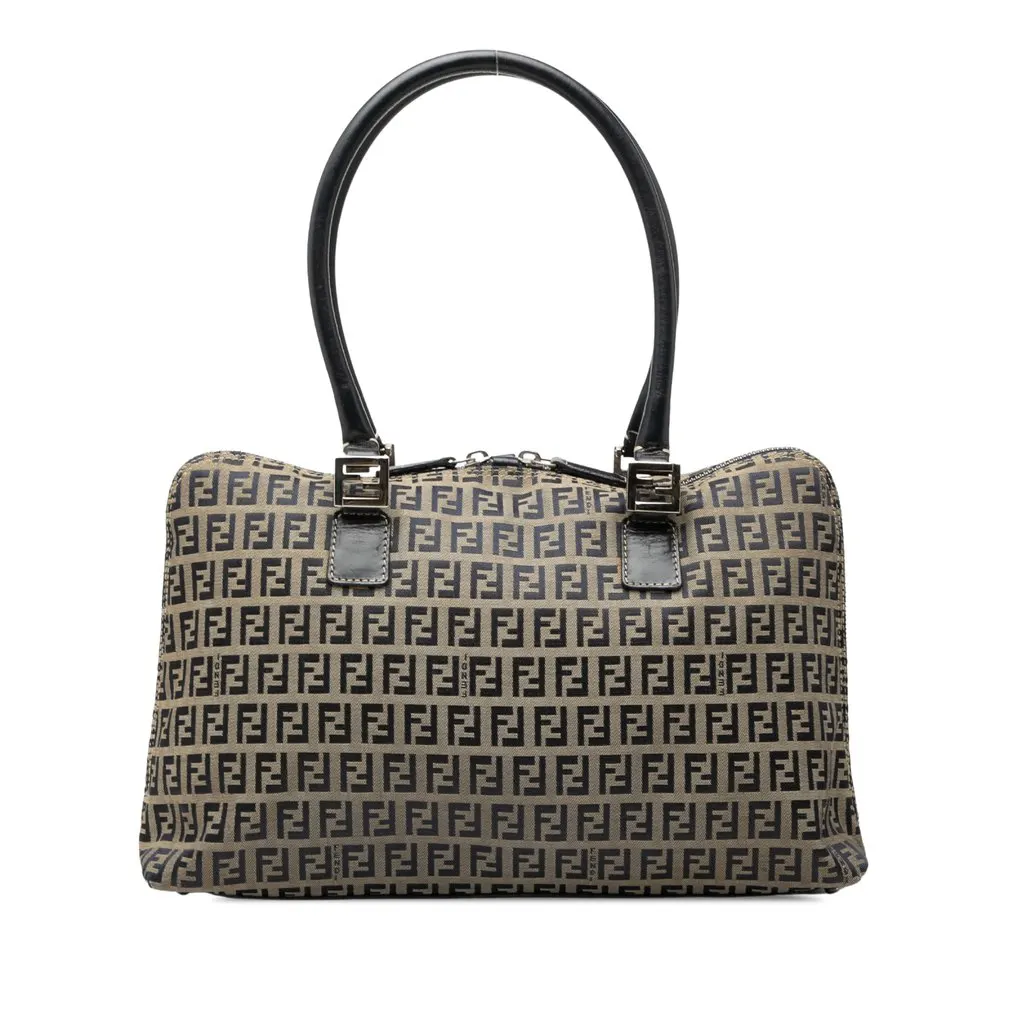 Fendi Zucchino Canvas Shoulder Bag Grey Canvas Good - Front View