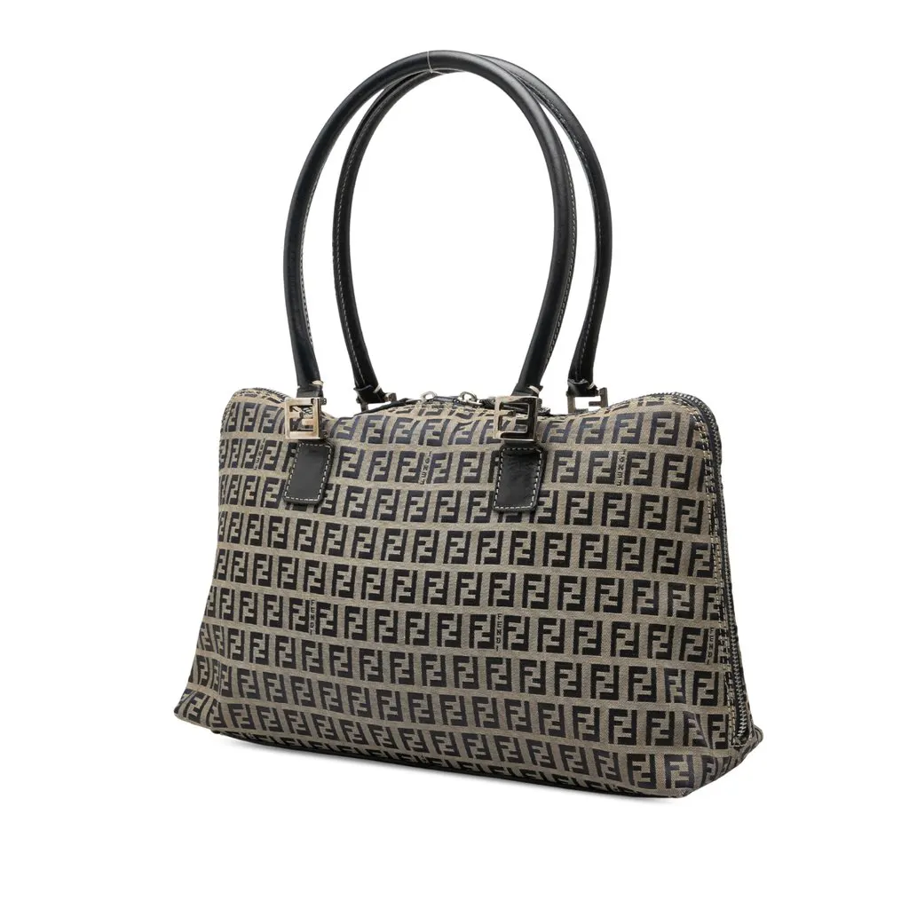 Fendi Zucchino Canvas Shoulder Bag Grey Canvas Good - Back View