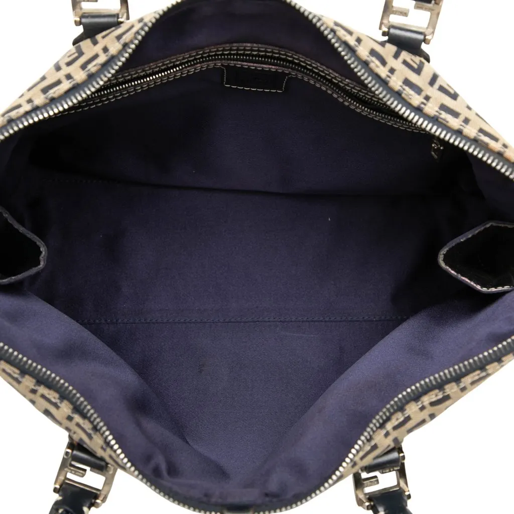 Fendi Zucchino Canvas Shoulder Bag Grey Canvas Good - Model View