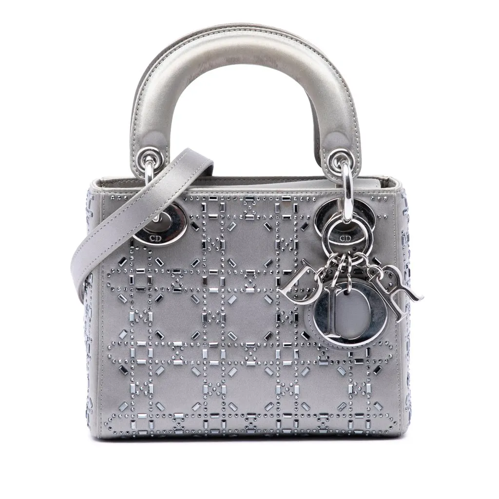 Dior Mini Satin Cannage Crystal Embellished Lady Dior MultiColor Very good - Front View