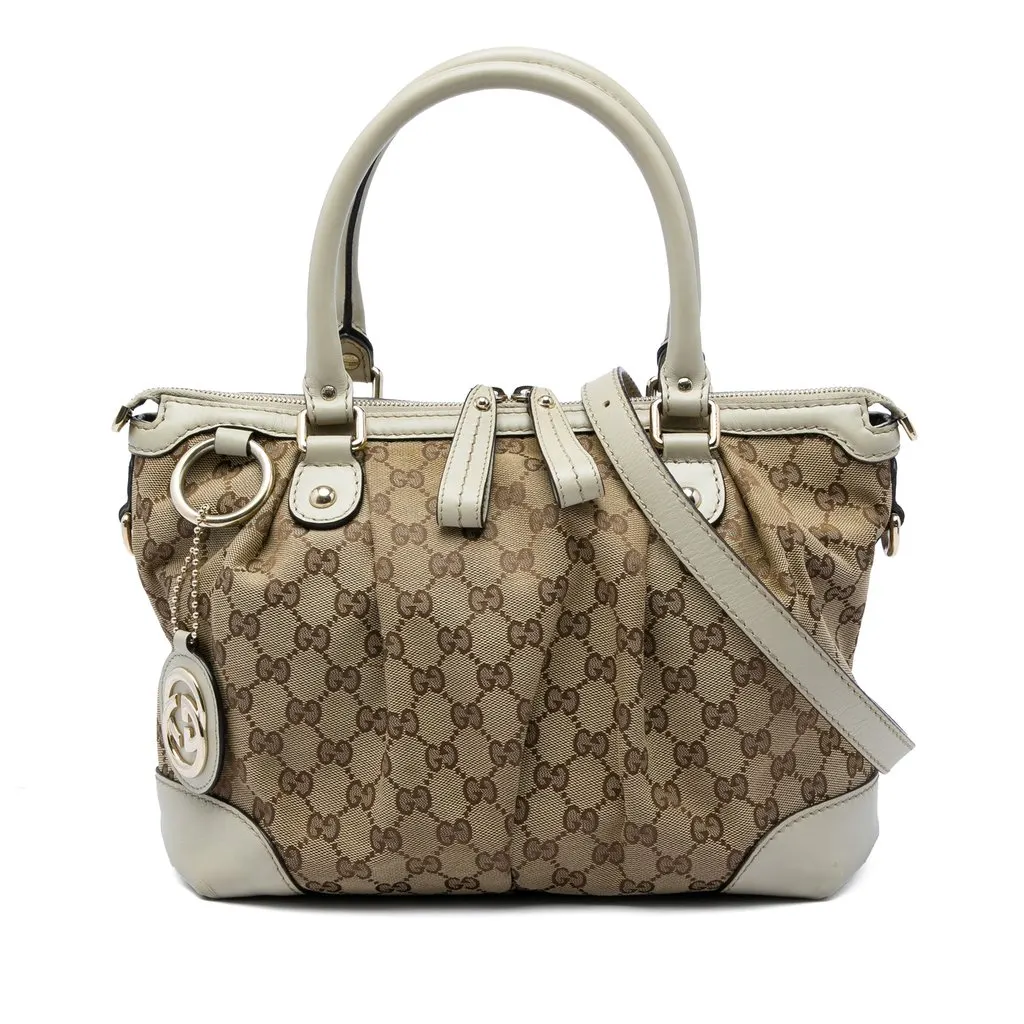 Gucci GG Canvas Sukey Satchel Beige Canvas Good - Front View