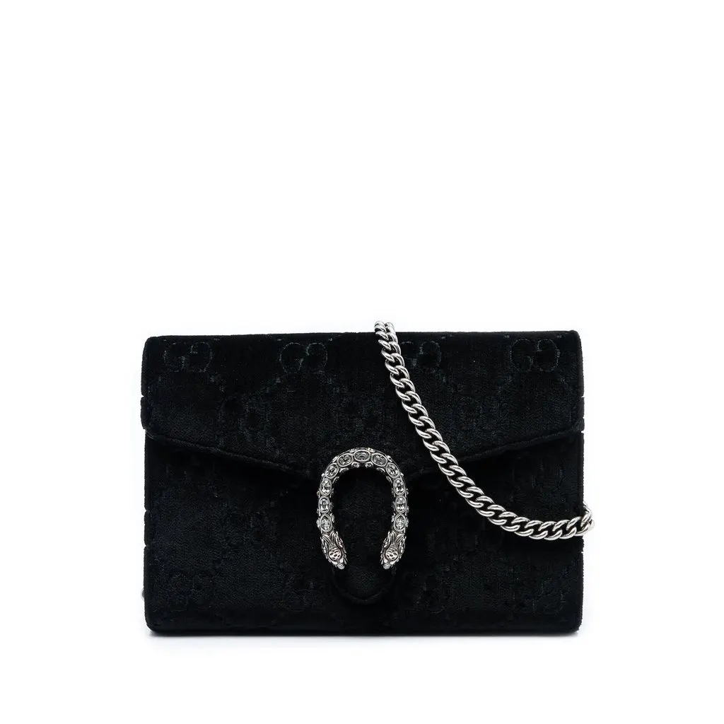 Gucci GG Velvet Dionysus Wallet on Chain Black Very good - Front View