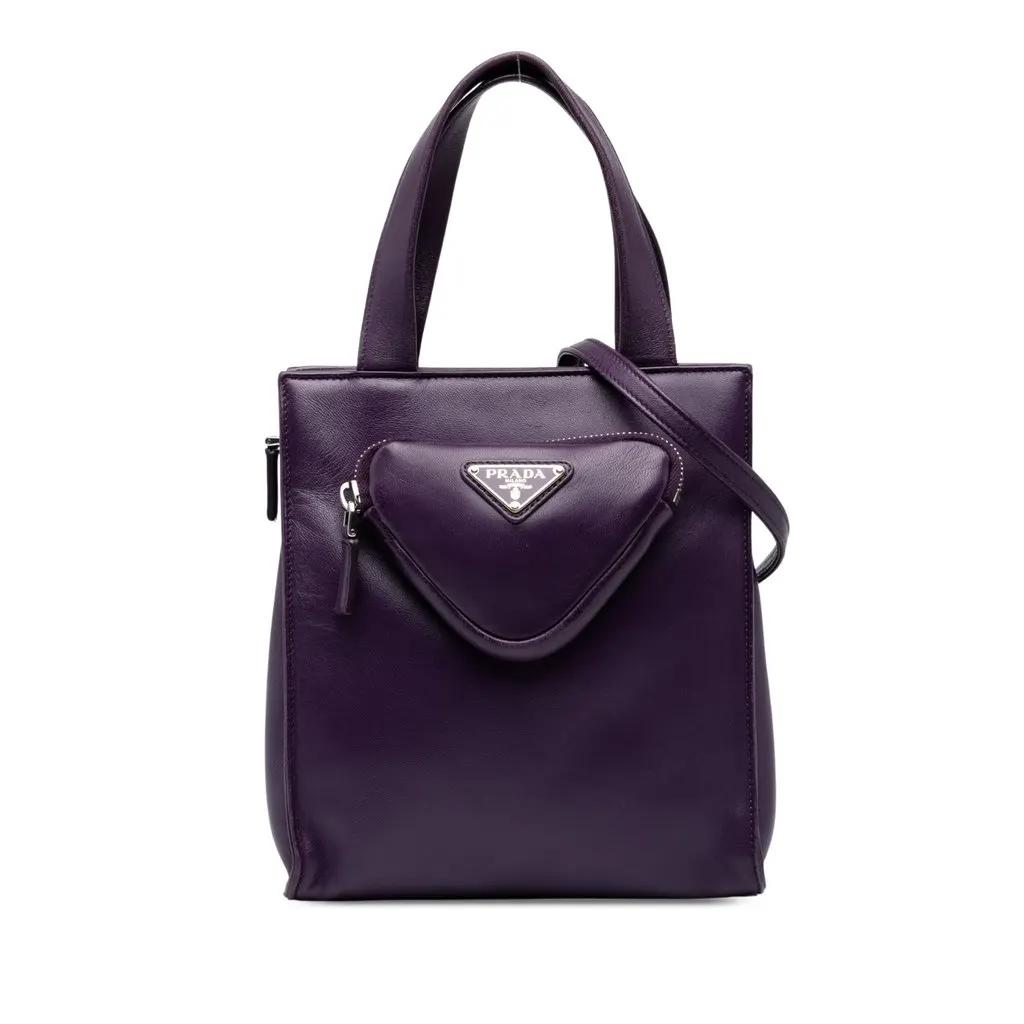 Prada Nappa Front Pocket Satchel Purple Leather Good - Front View