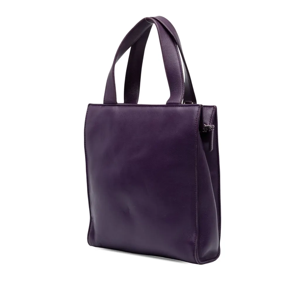 Prada Nappa Front Pocket Satchel Purple Leather Good - Back View