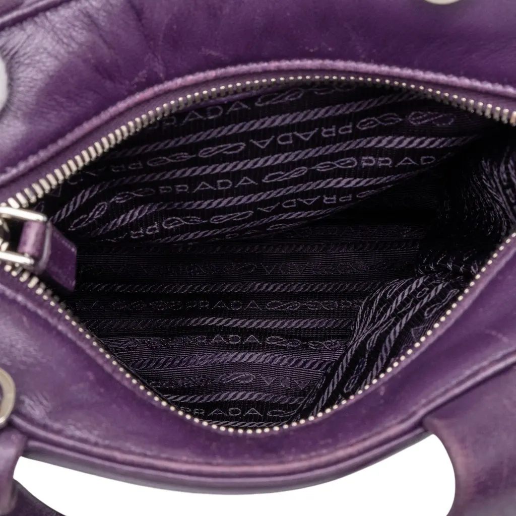 Prada Nappa Front Pocket Satchel Purple Leather Good - Model View