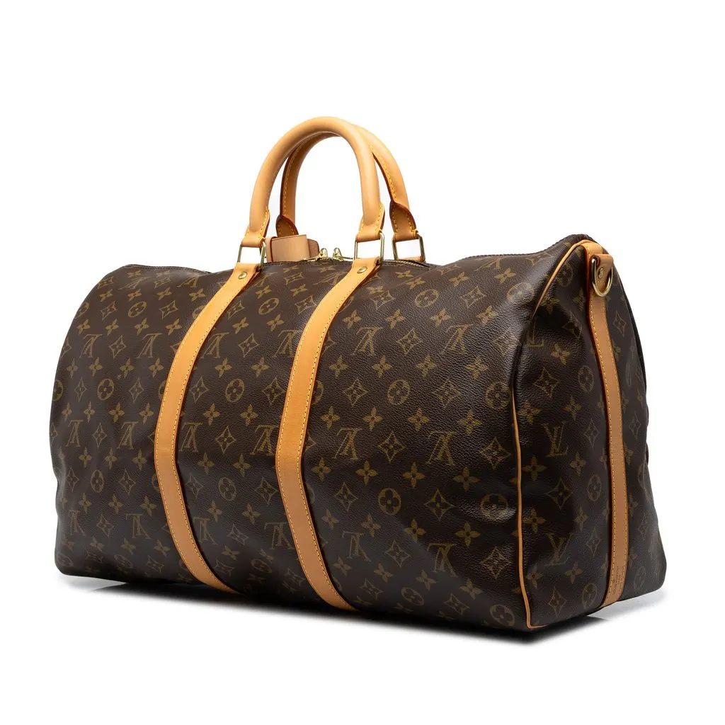 Louis Vuitton Monogram Keepall Bandouliere 50 Brown Canvas Good - Back View