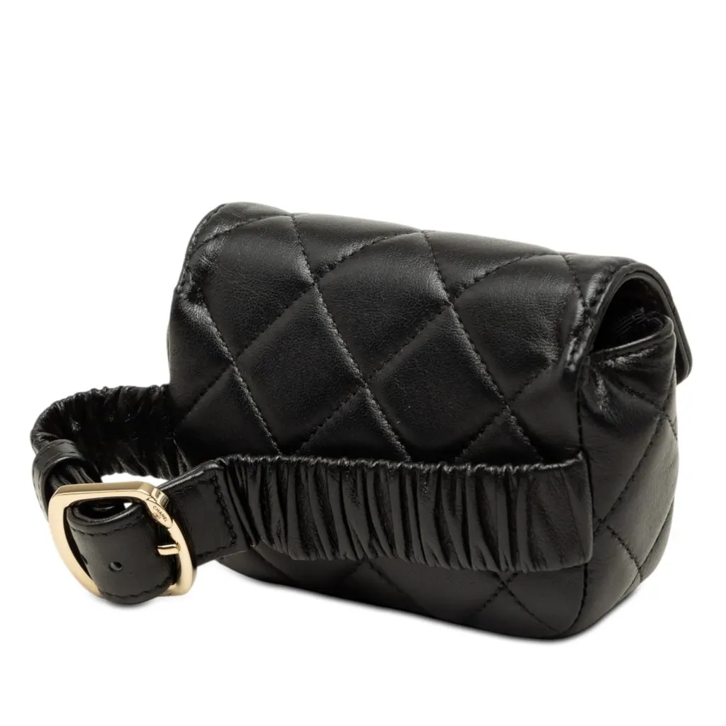 Chanel CC Quilted Lambskin Flap Arm Coin Purse Black Leather Very good - Back View
