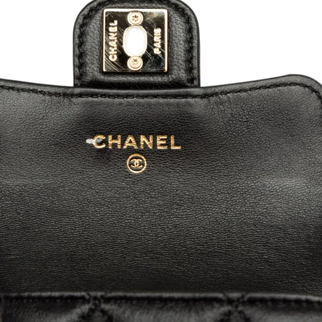 Chanel CC Quilted Lambskin Flap Arm Coin Purse Black Leather Very good - Box View