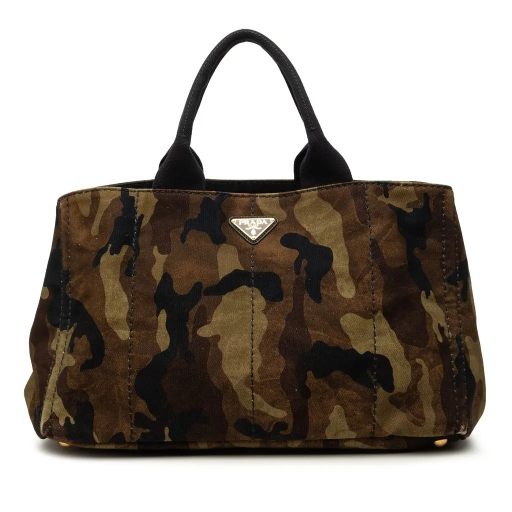 Prada Large Canvas Canapa Camouflage Stampata Tote Brown Very good - Front View