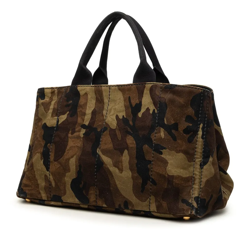 Prada Large Canvas Canapa Camouflage Stampata Tote Brown Very good - Back View