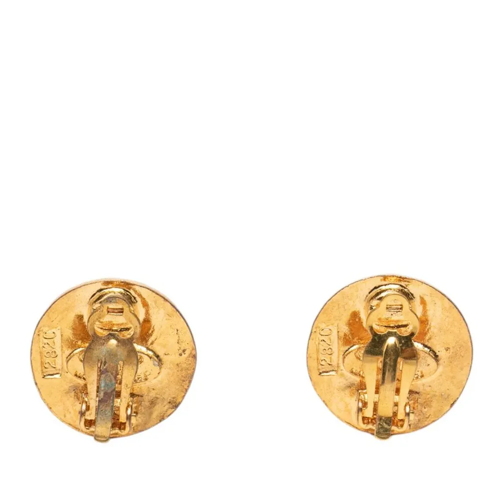Chanel CC Gold Plated Round Clip On Earrings Gold Brass Very good - Back View