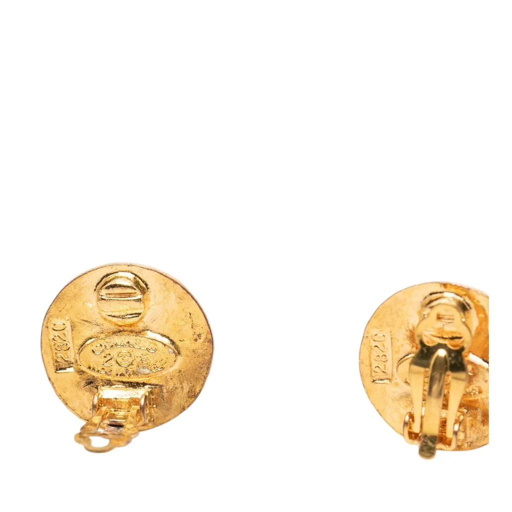 Chanel CC Gold Plated Round Clip On Earrings Gold Brass Very good - Inside View