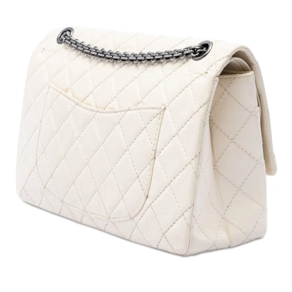 Chanel Quilted Aged Calfskin Reissue 2.55 Double Flap 226 White Leather Very good - Back View
