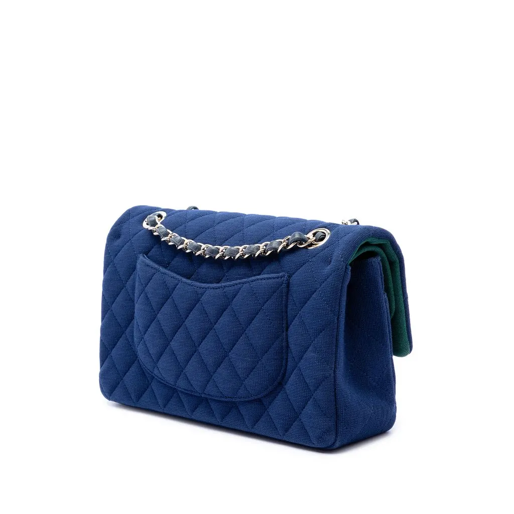 Chanel Medium Classic Jersey Double Flap Blue Cotton Very good - Back View