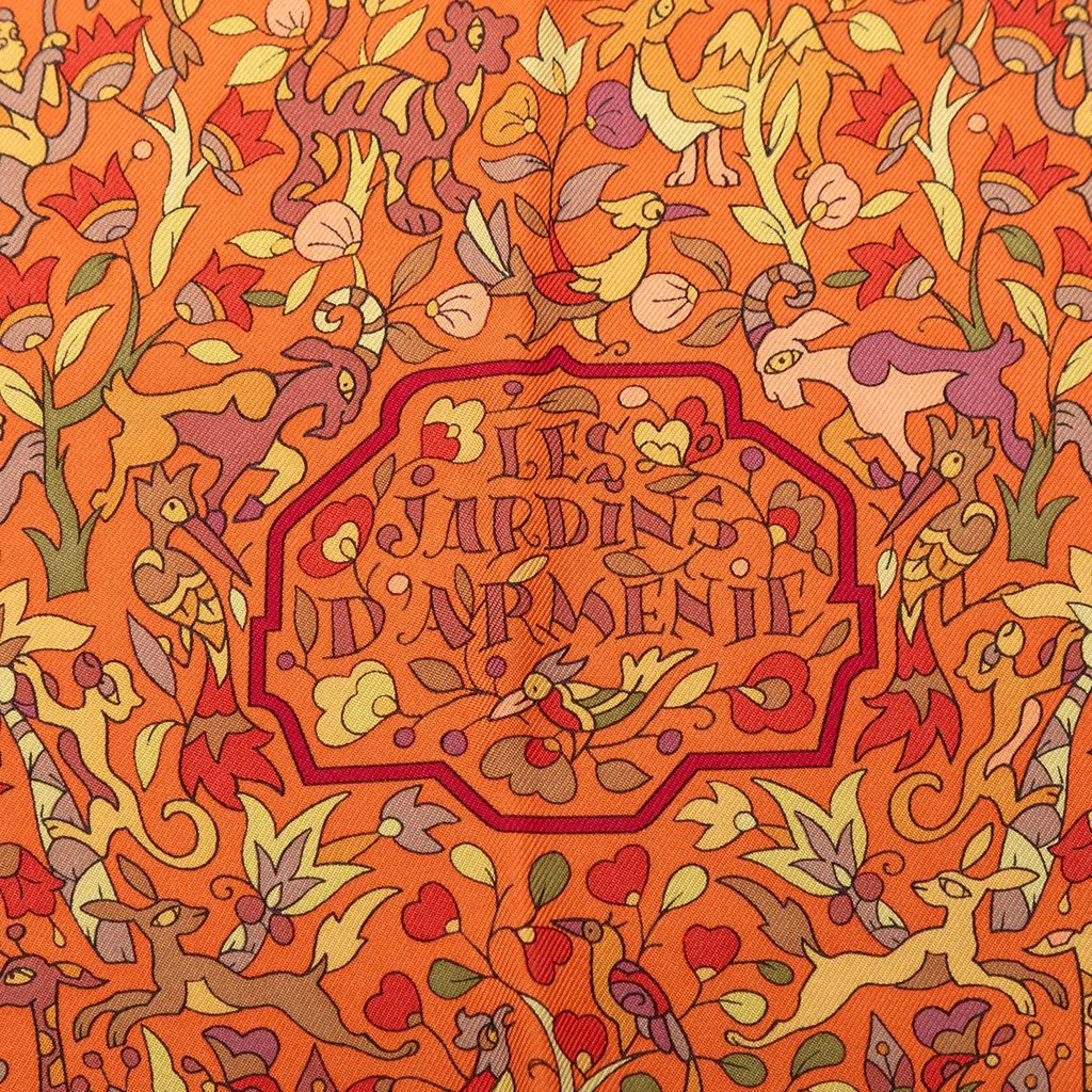 Hermès Les Jardins d Armenie Silk Scarf 90 Orange Never worn - Inside View