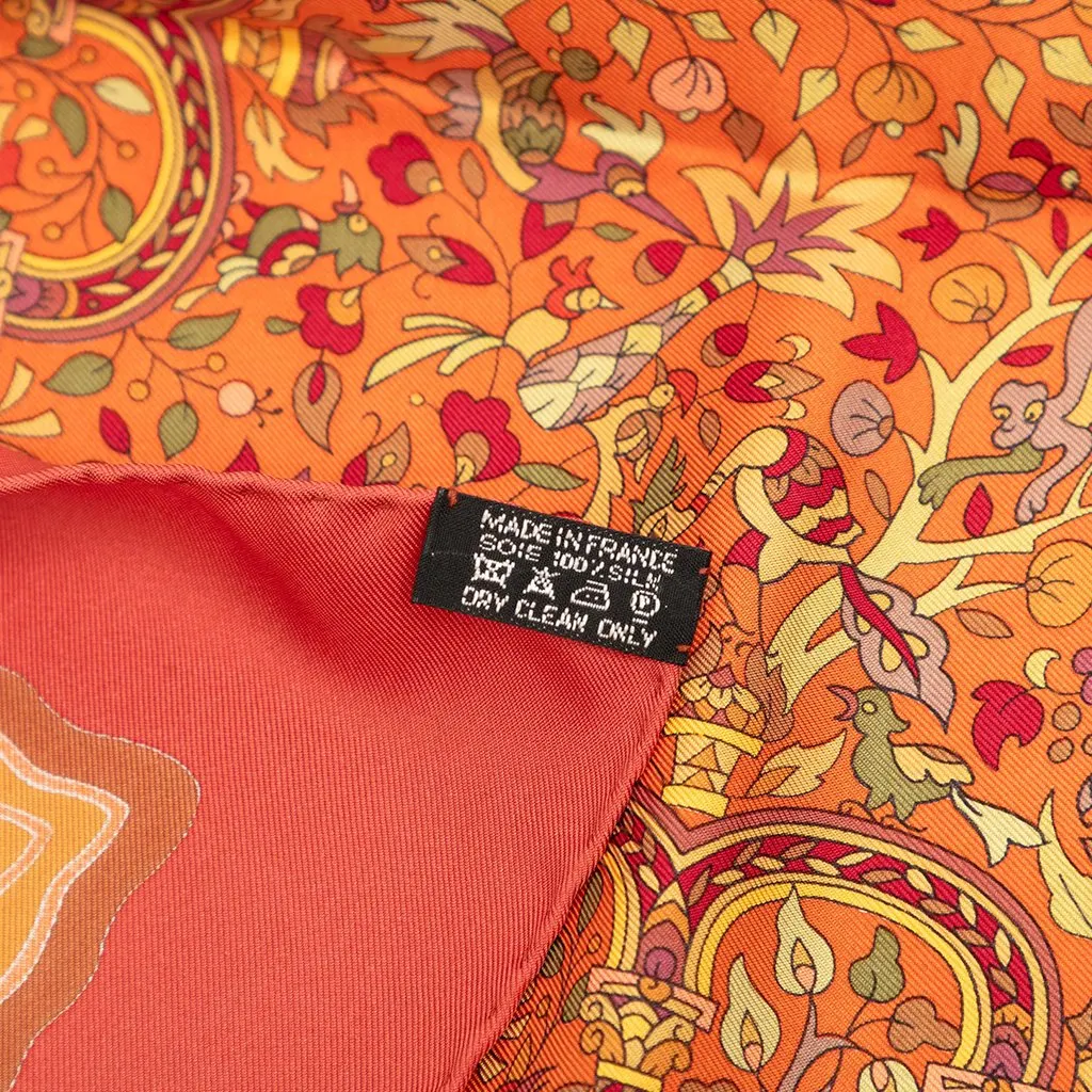 Hermès Les Jardins d Armenie Silk Scarf 90 Orange Never worn - Box View