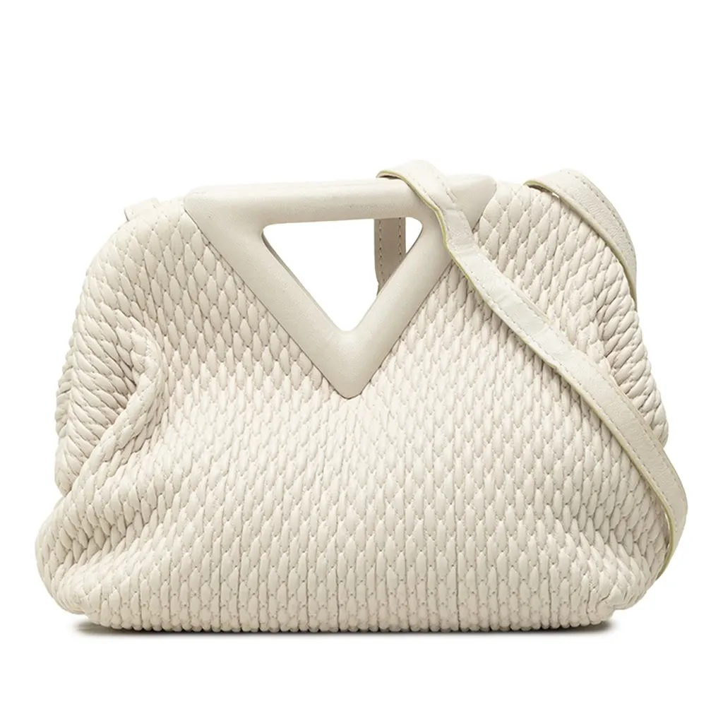 Bottega Veneta Small Lambskin Knit The Point Triangle Satchel White Leather Good - Front View
