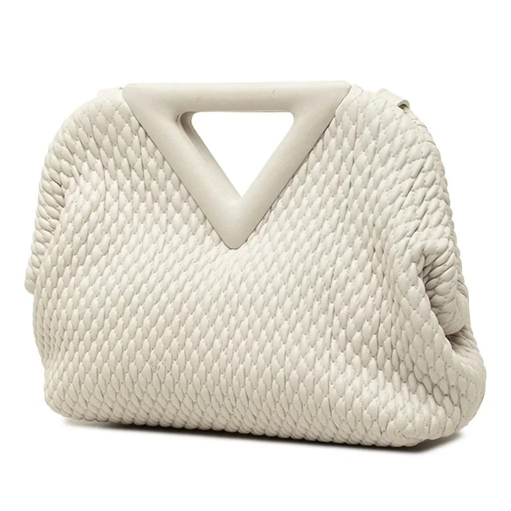 Bottega Veneta Small Lambskin Knit The Point Triangle Satchel White Leather Good - Back View