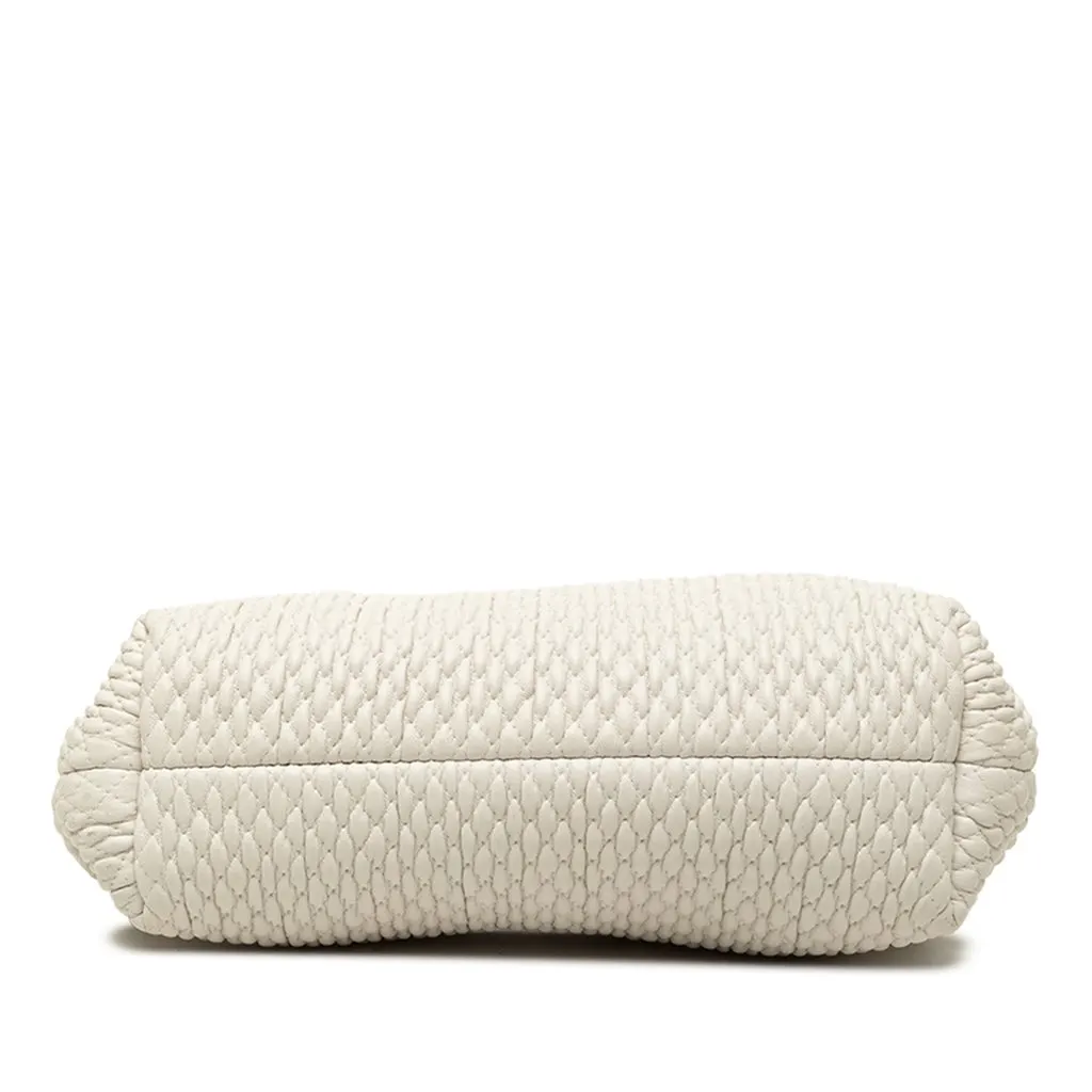 Bottega Veneta Small Lambskin Knit The Point Triangle Satchel White Leather Good - Inside View