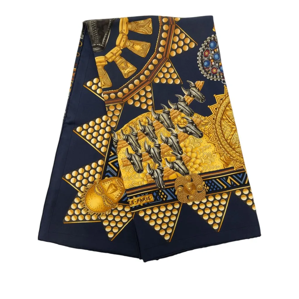 Hermès L Or Des Chefs Silk Scarf 90 Blue Very good - Front View
