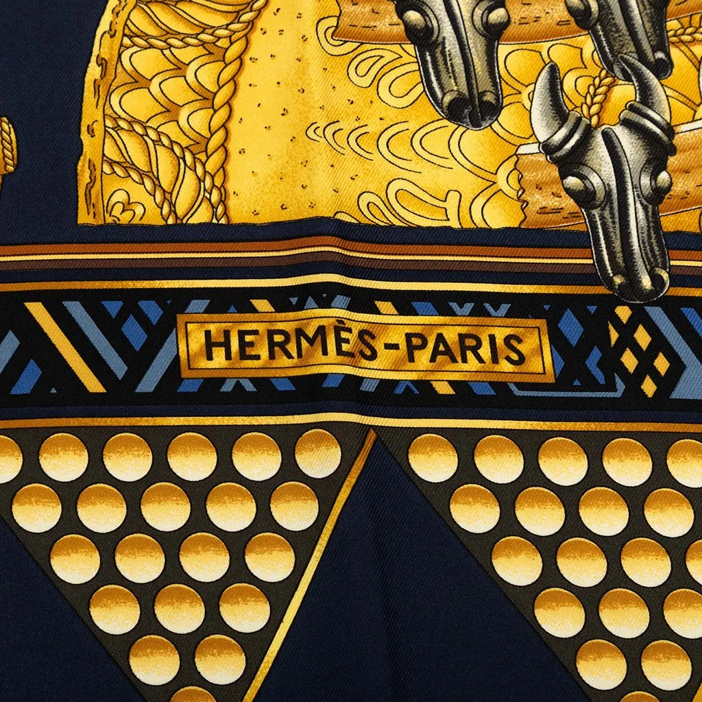 Hermès L Or Des Chefs Silk Scarf 90 Blue Very good - Back View
