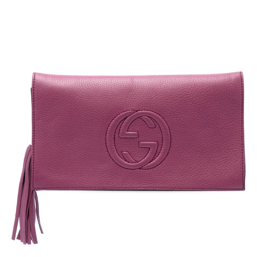 Gucci Leather Soho Disco Clutch Pink Leather Very good - Front View