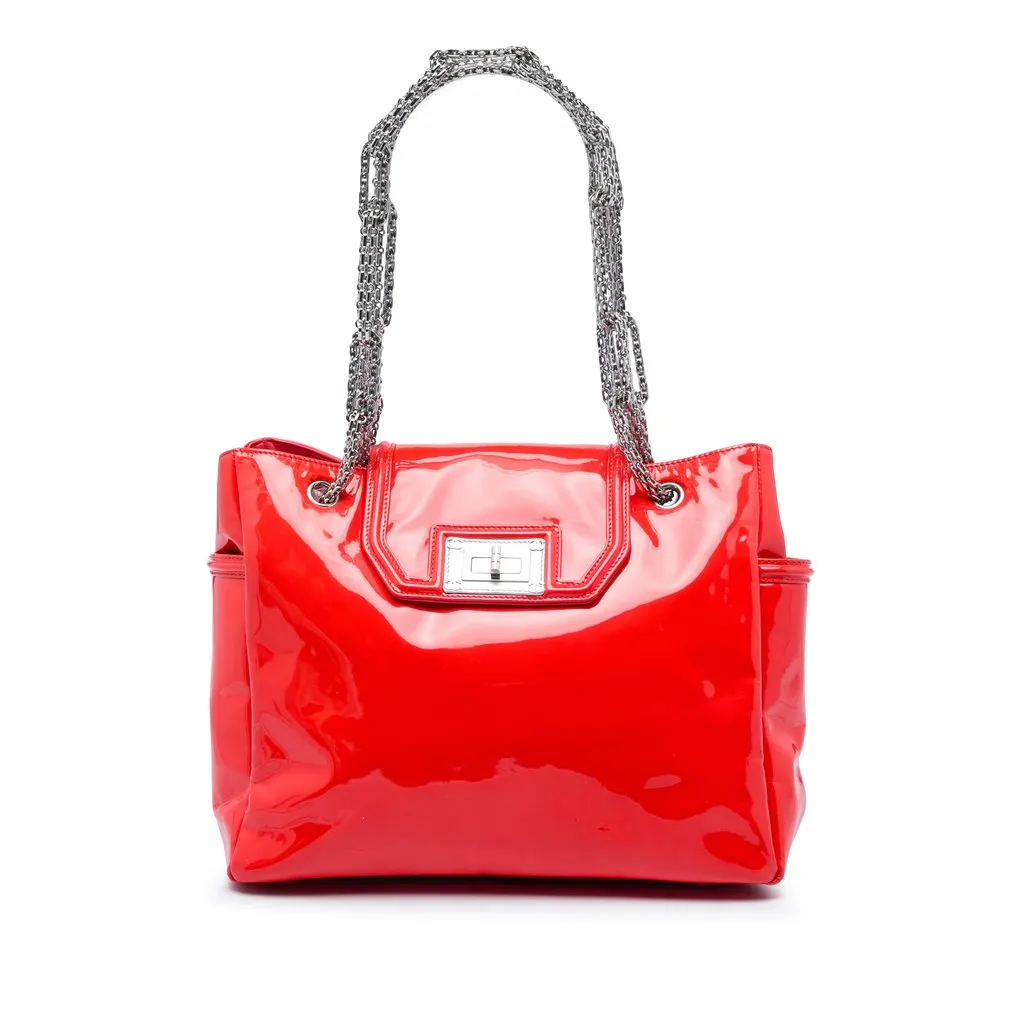 Chanel Patent Mademoiselle Lock Bijoux Chain Tote Red Leather Very good - Front View
