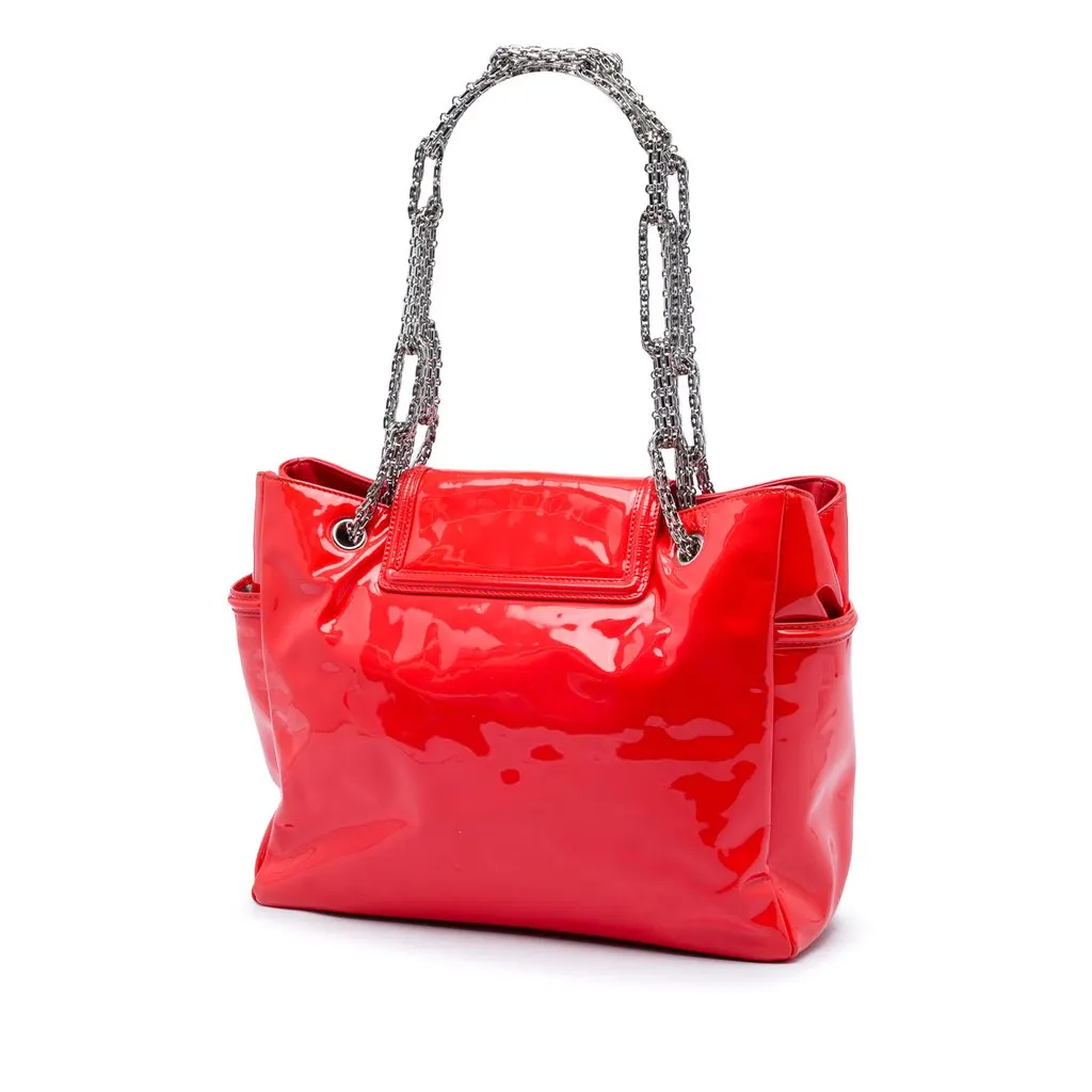 Chanel Patent Mademoiselle Lock Bijoux Chain Tote Red Leather Very good - Back View