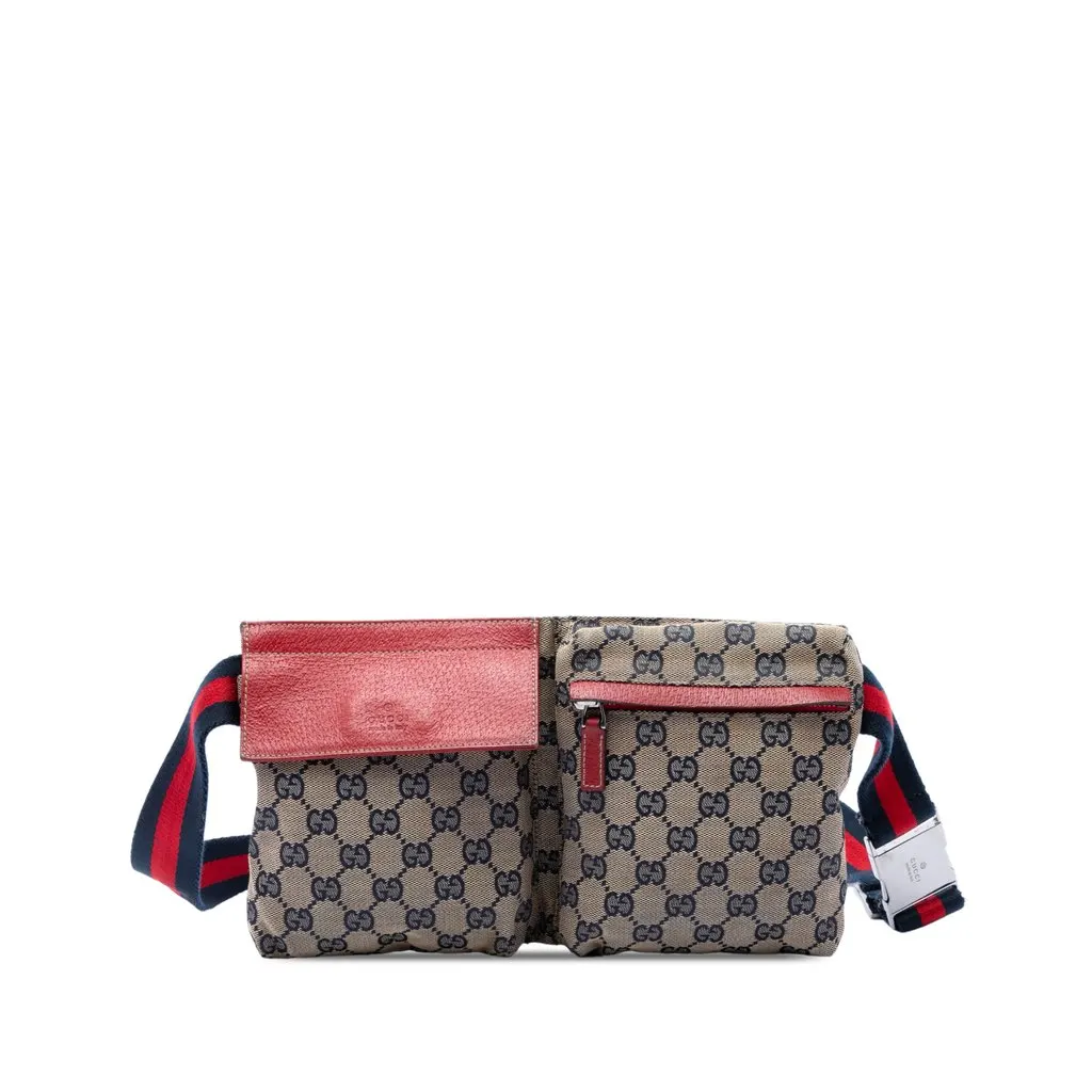 Gucci GG قماش ويب مزدوجة Pocket حزام حقيبة