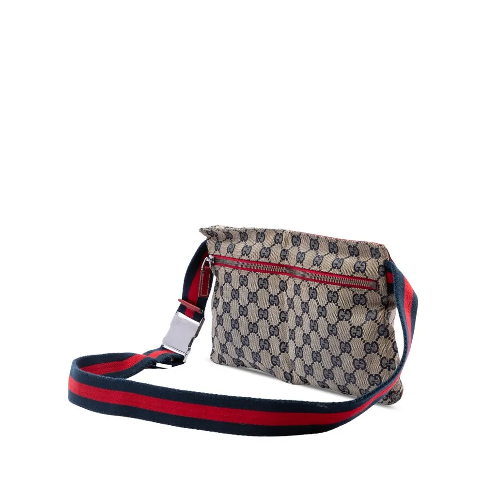 Gucci GG Canvas Web Double Pocket Belt Bag Beige Canvas Very good - Back View