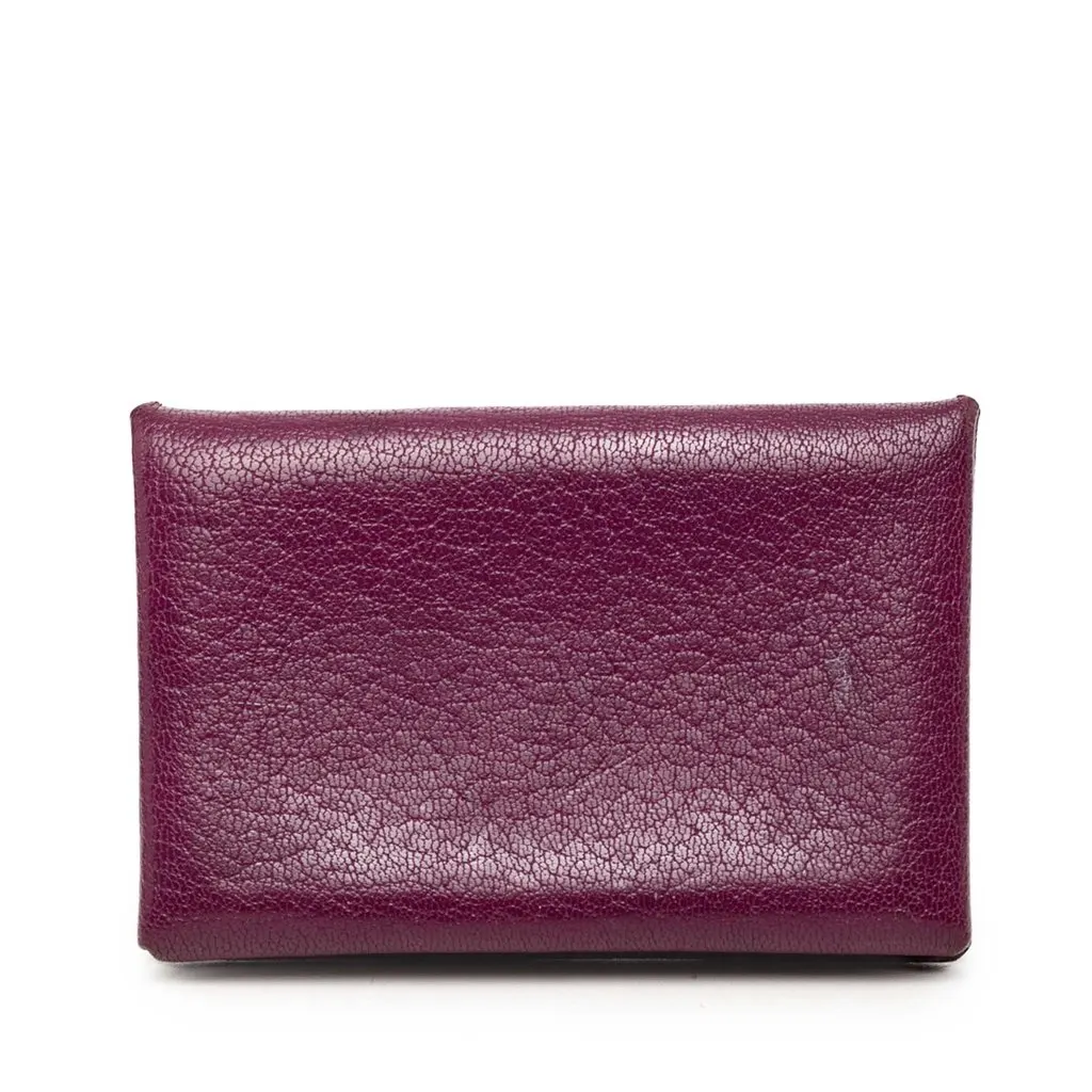 Hermès Chevre Mysore Calvi Card Holder Purple Leather Very good - Front View