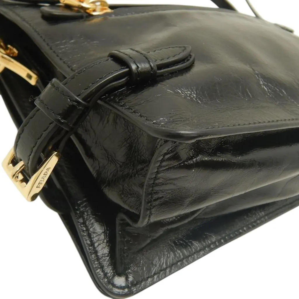 Prada Crinkled Calfskin Crossbody Black Leather Very good - Back View