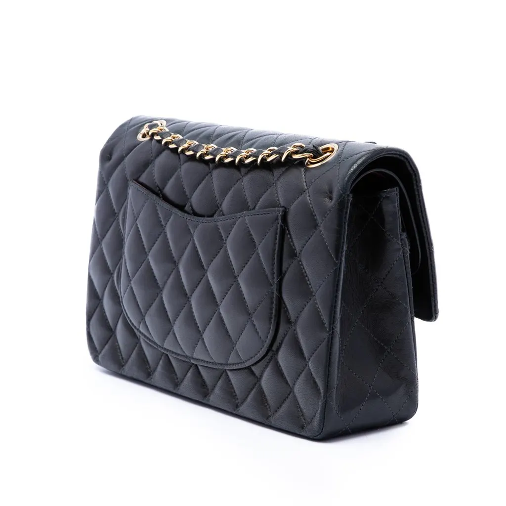 Chanel Medium Classic Lambskin Double Flap Black Leather Very good - Back View