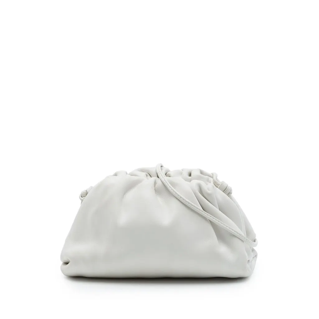 Bottega Veneta Lambskin The Mini Pouch Crossbody White Leather Very good - Front View