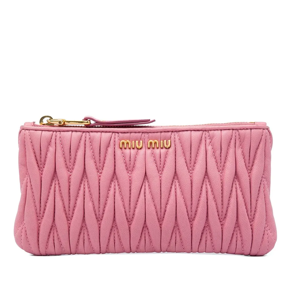 Miu Miu Matelasse Nappa Clutch Pink Leather Very good - Front View