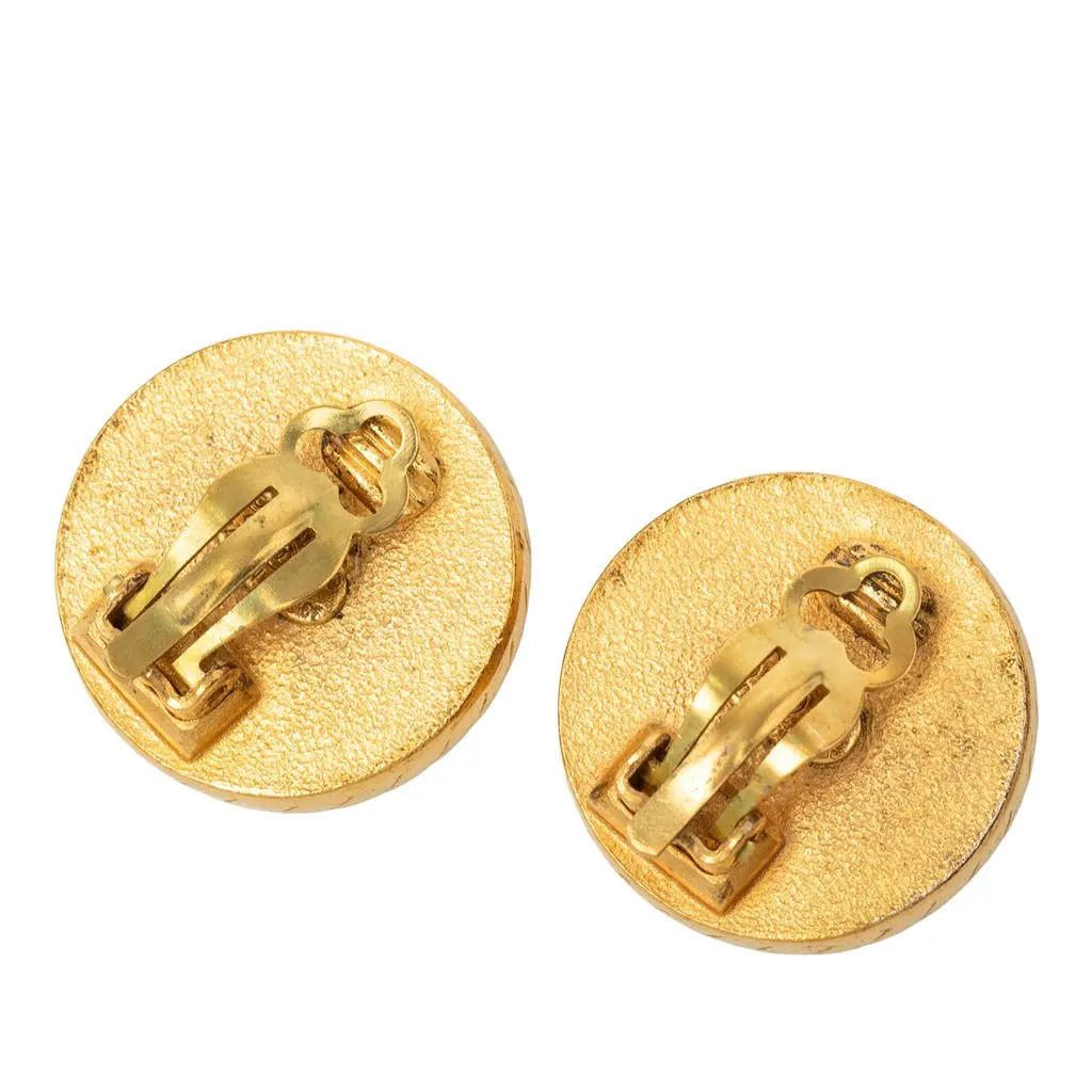 Chanel CC Gold Plated Enamel Round Clip On Earrings Gold Metal Very good - Back View