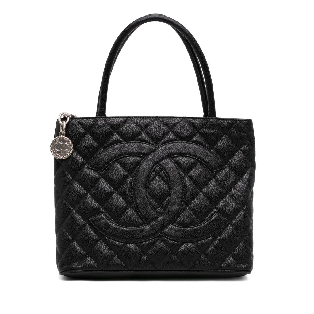 Chanel Caviar Medallion Tote Black Leather Very good - Front View
