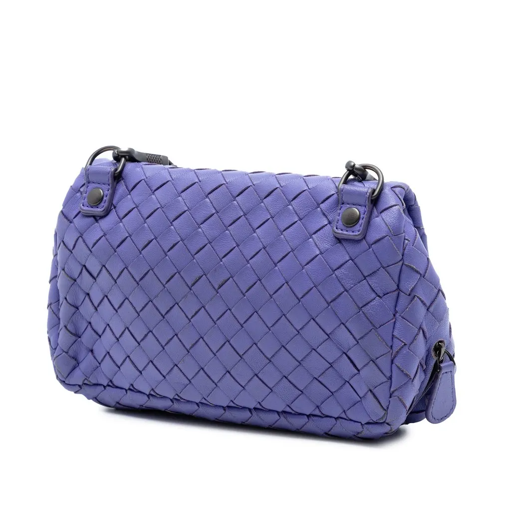 Bottega Veneta Mini Nappa Intrecciato Expandable Chain Flap Crossbody Purple Leather Very good - Back View