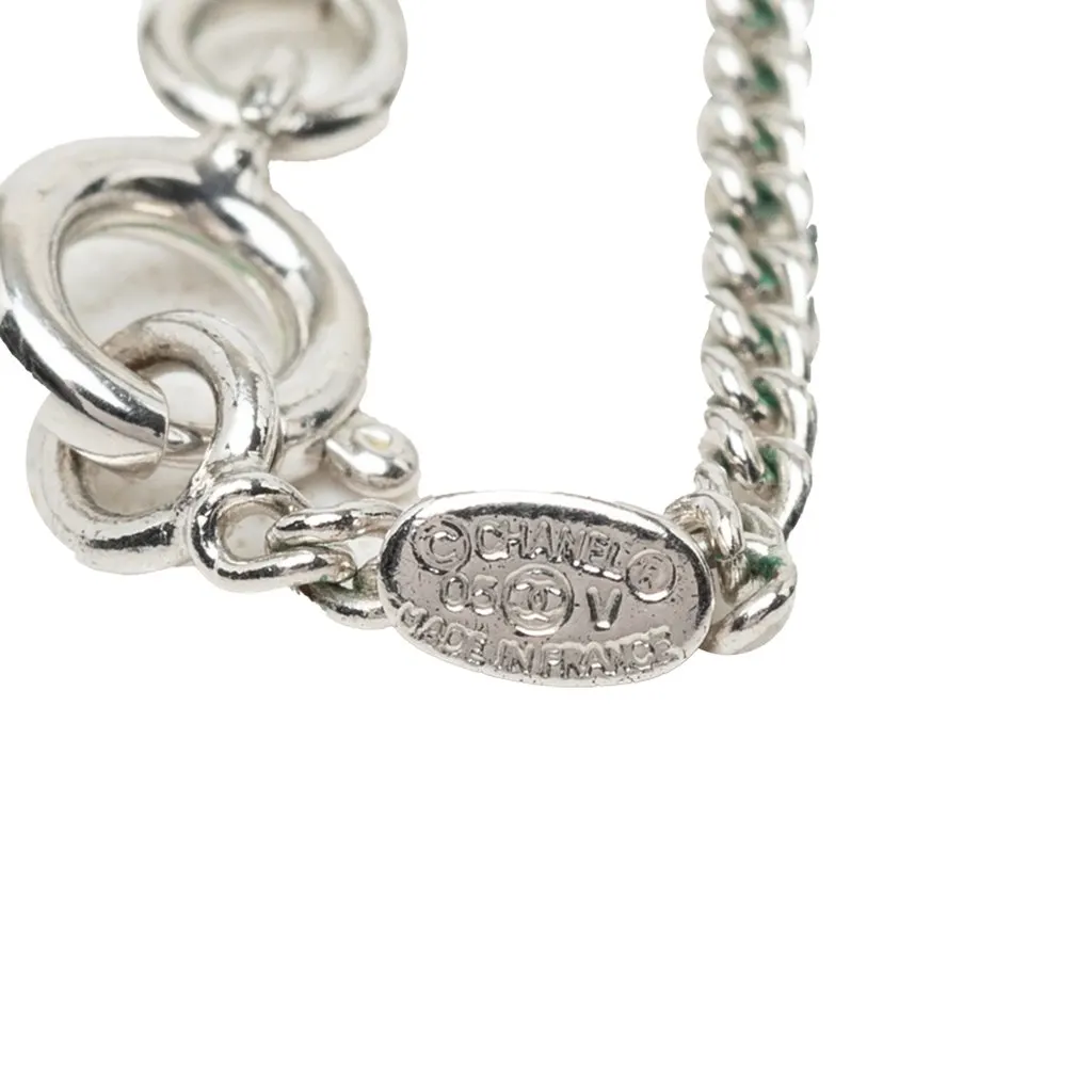 Chanel CC Brass and Enamel Pendant Necklace Silver Metal Very good - Inside View